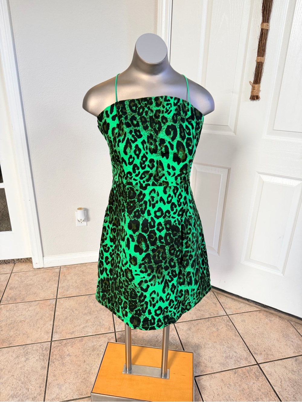 Valfré Neon Green Leopard Print Mini Dress
